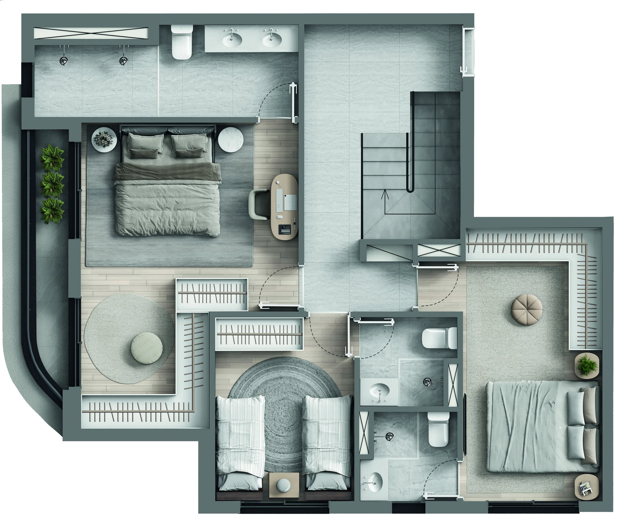 Planta inferior do duplex de 157 m²