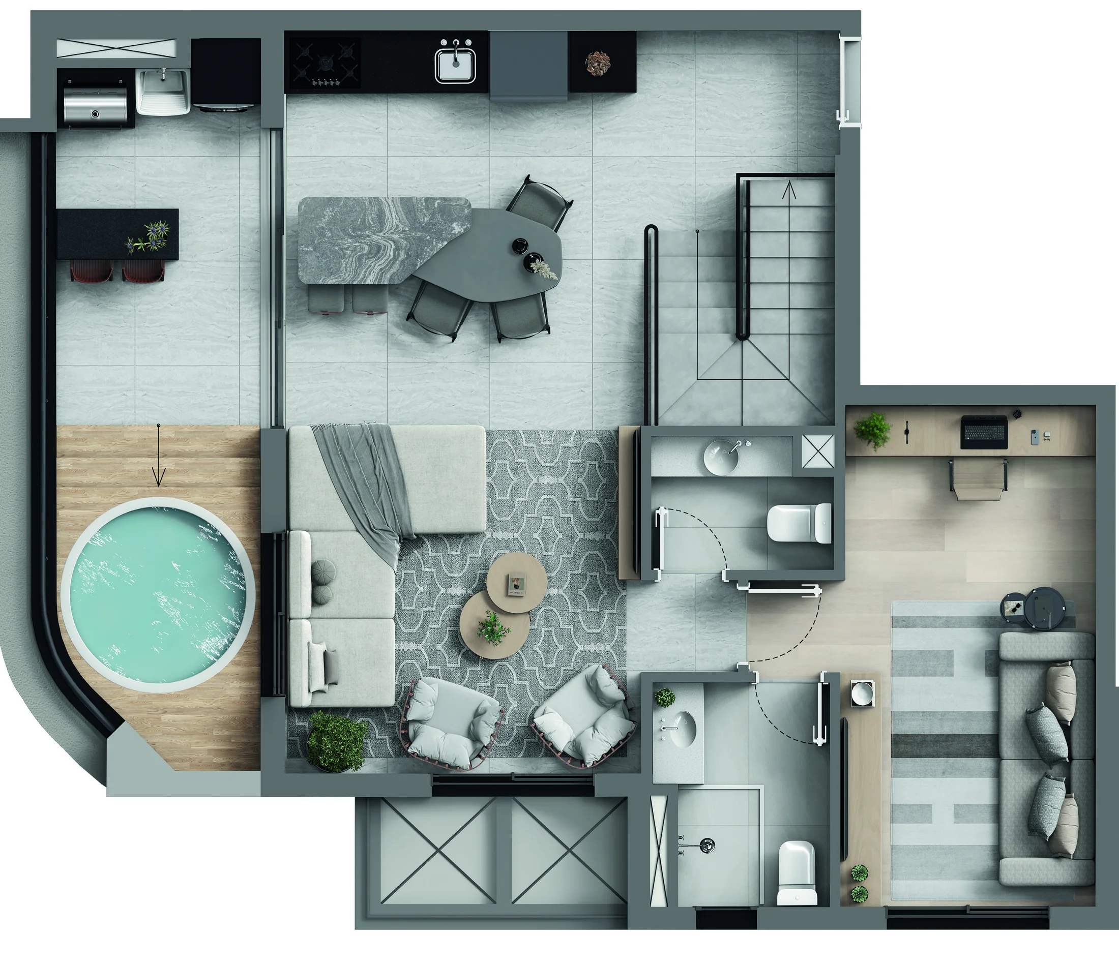 Planta superior do duplex de 157 m²