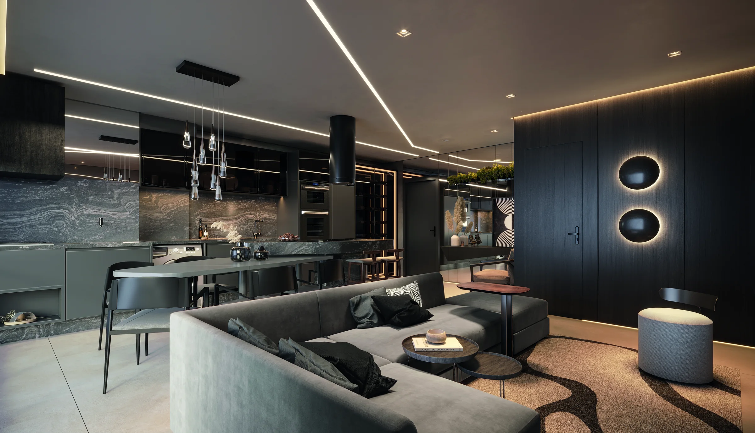Living do apartamento de 58 m²