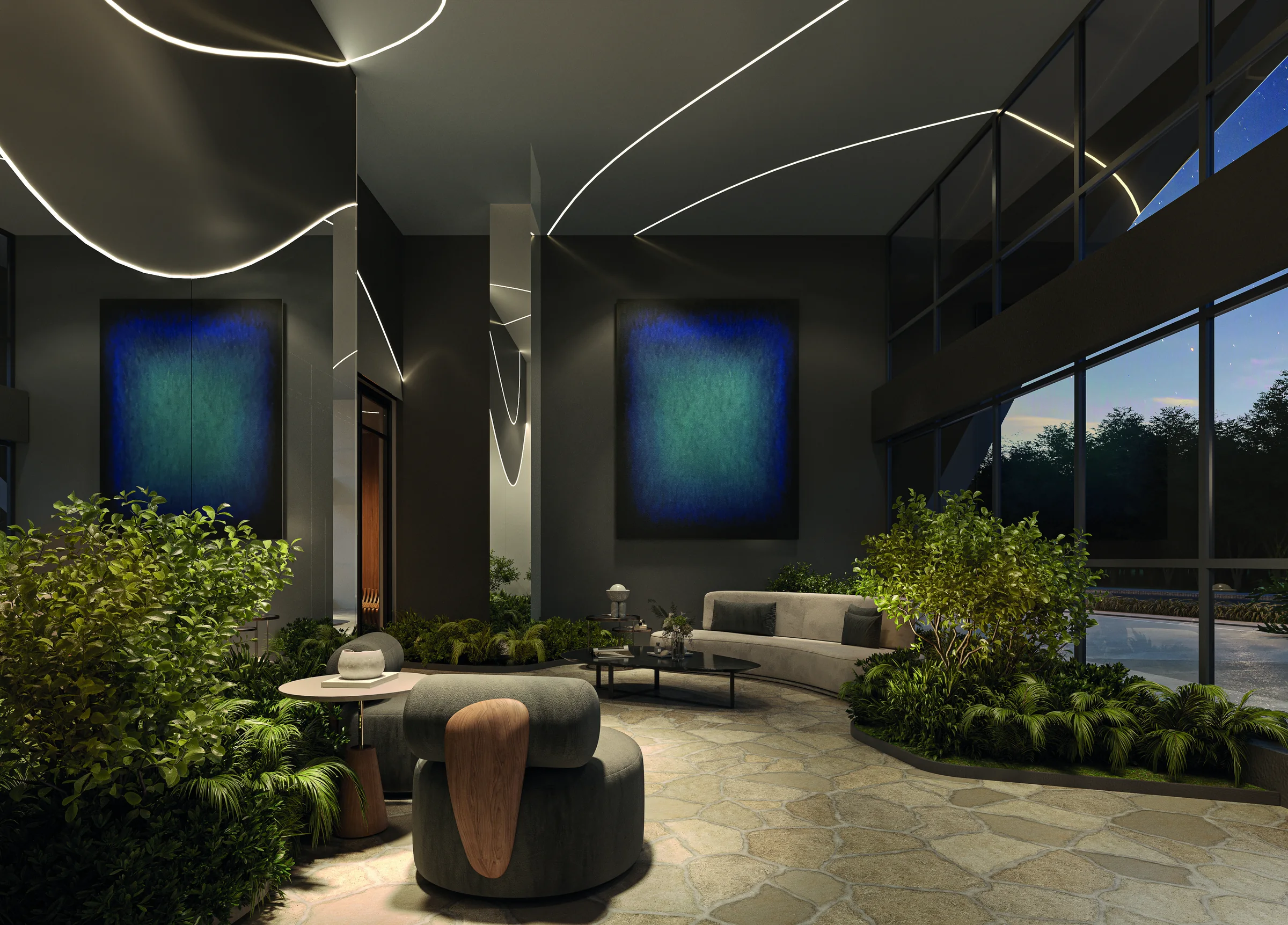 Lobby com obra de arte no Art Design Residence
