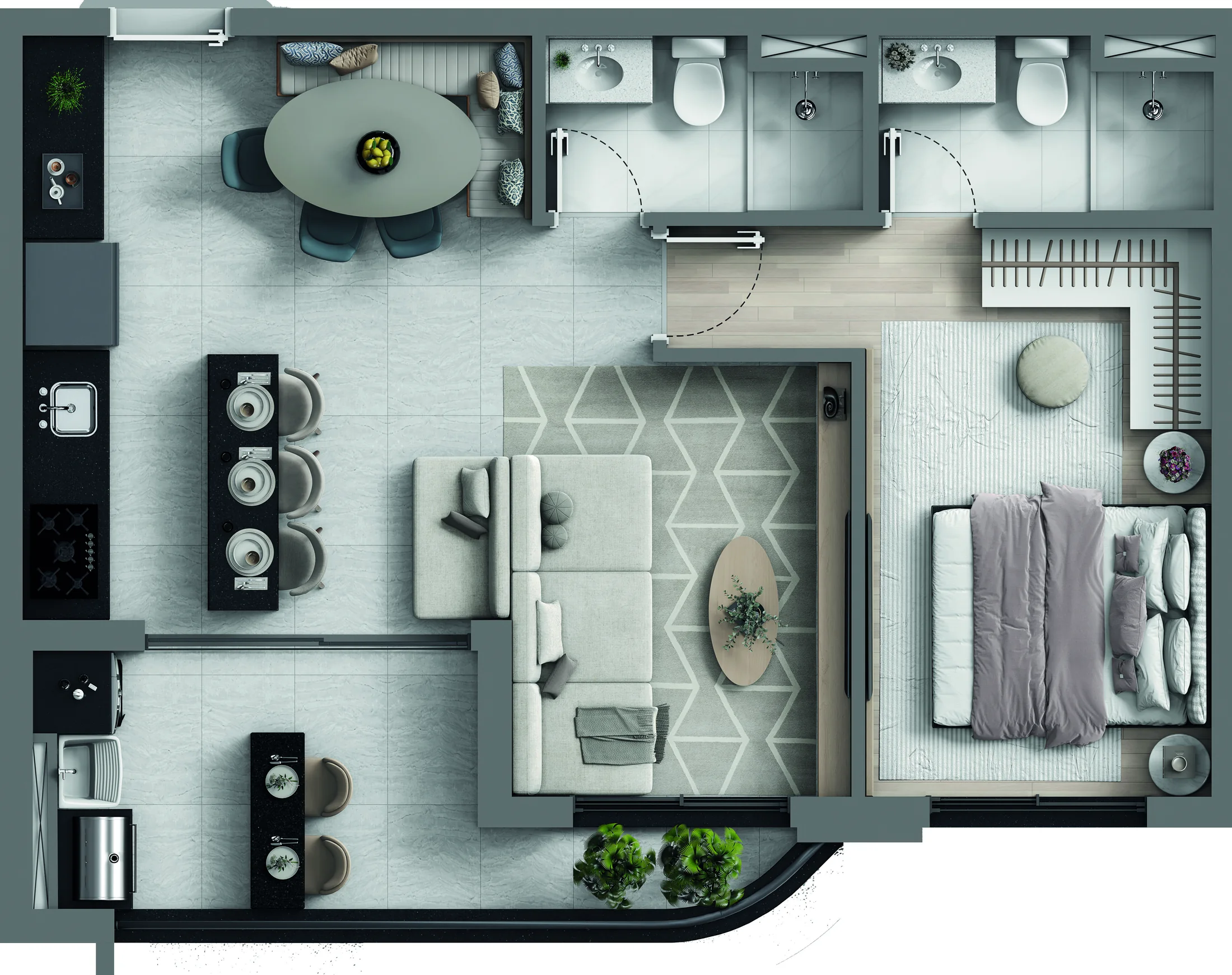 Planta de 58 m² do Art Design Residence